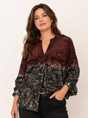 CALVIN KLEIN Animal Print Blouse Red and Black button down Top Size 0X